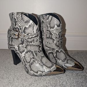 Snakeskin Ankle Boots with Silver Accents